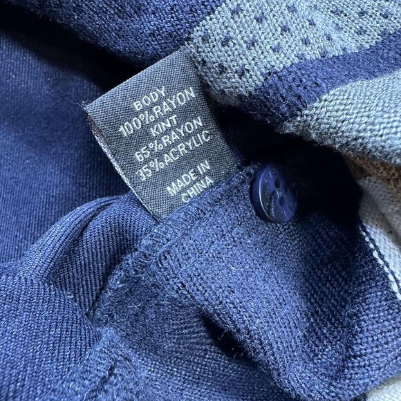 Steve Harvey Celebrity Edition Shirt Mens Large Navy Knit Striped Button Front - Picture 5 of 9